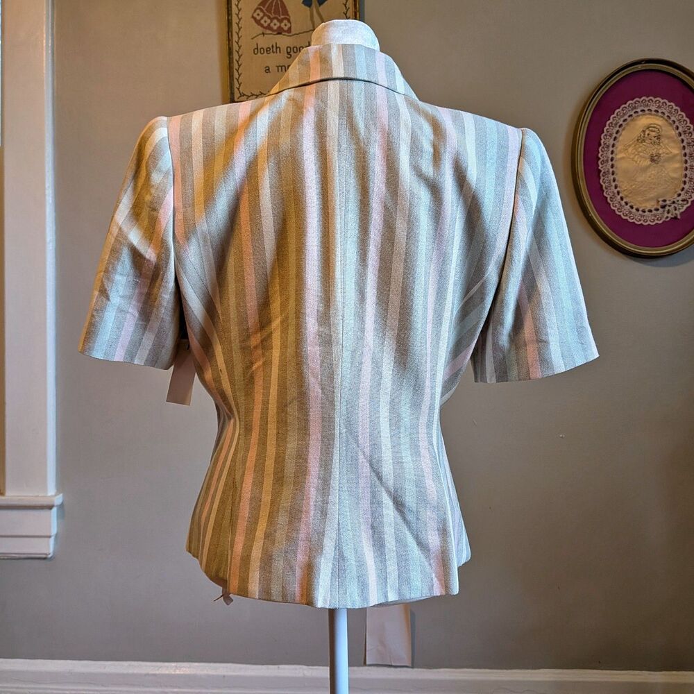 Vintage 90s Kasper Striped Blazer Pastel Linen Double Breasted Light Academia 6P - Picture 4 of 13